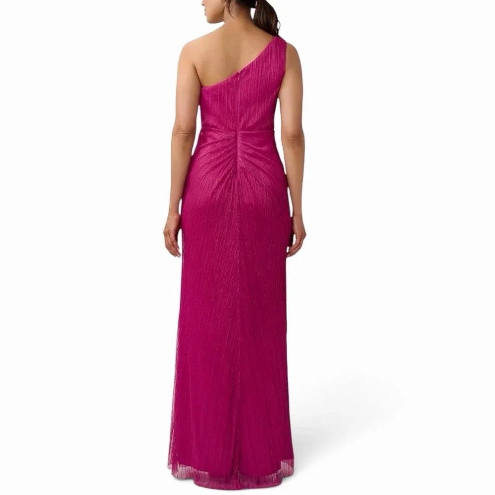 Adrianna Papell Stardust One-Shoulder Gathered Gown Magenta Pink Size 10 - Picture 2 of 16